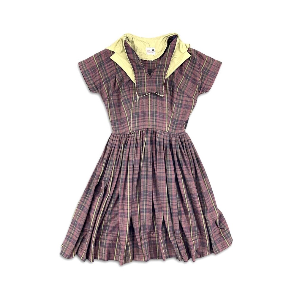 VINTAGE 1950S JOAN MILLER DAY DRESS PLEATED FULL SKIRT size 11/12